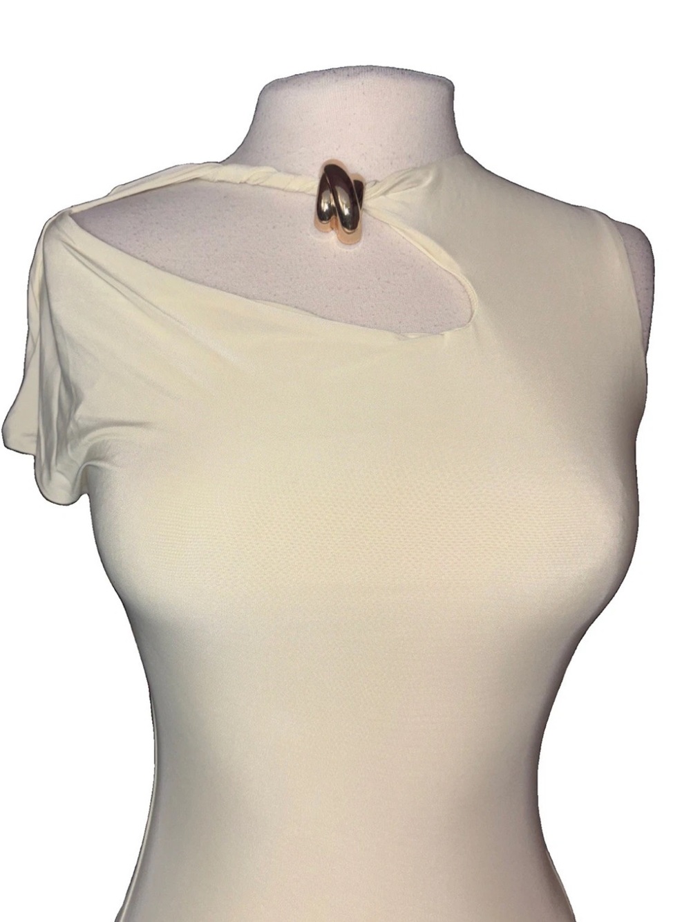PrettyLittleThing Cream Asymmetric Neck Maxi Dress - Picture 3 of 4